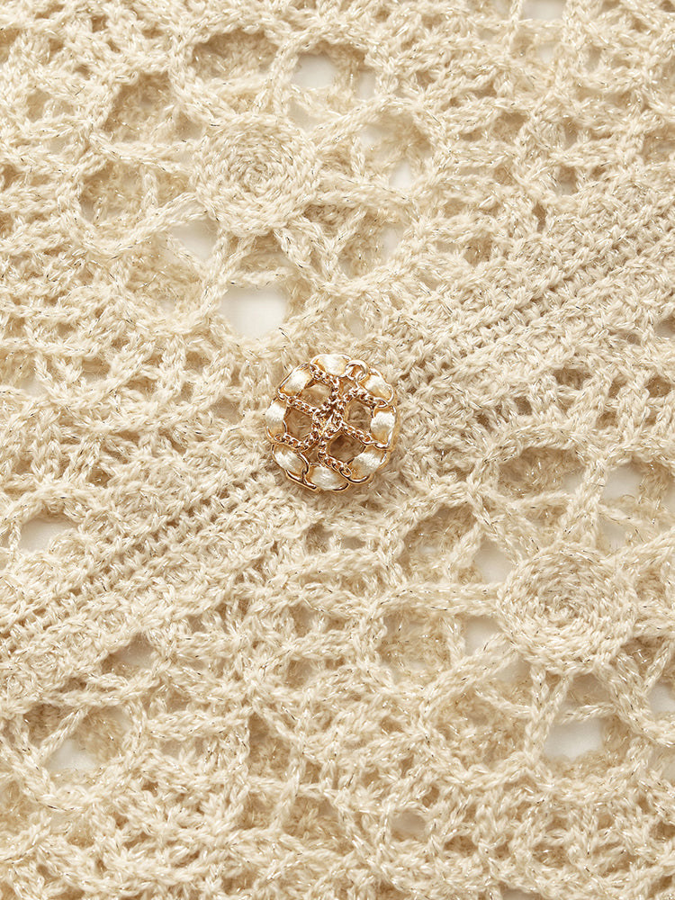 Wool Openwork Women Crop Knit Top With Camisole