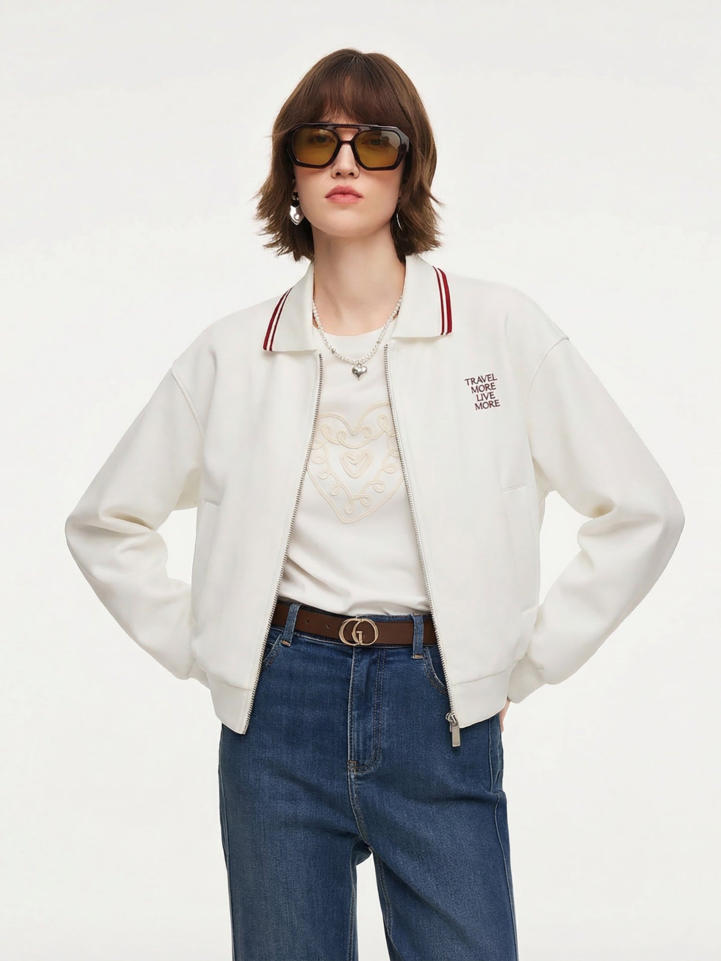 Letter Embroidered Zip-Up Women Jacket
