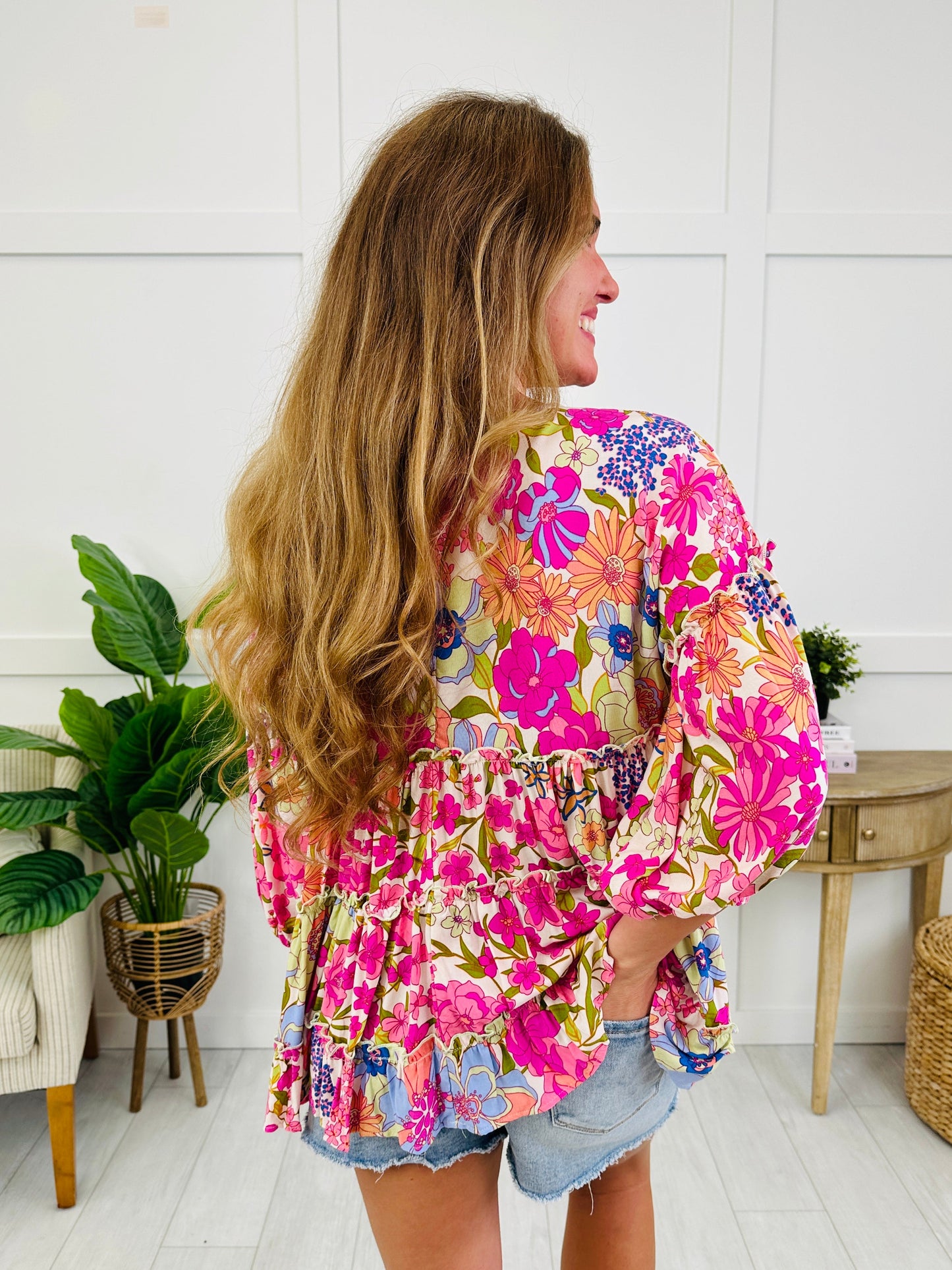Forever Floral Top In Mint Cream