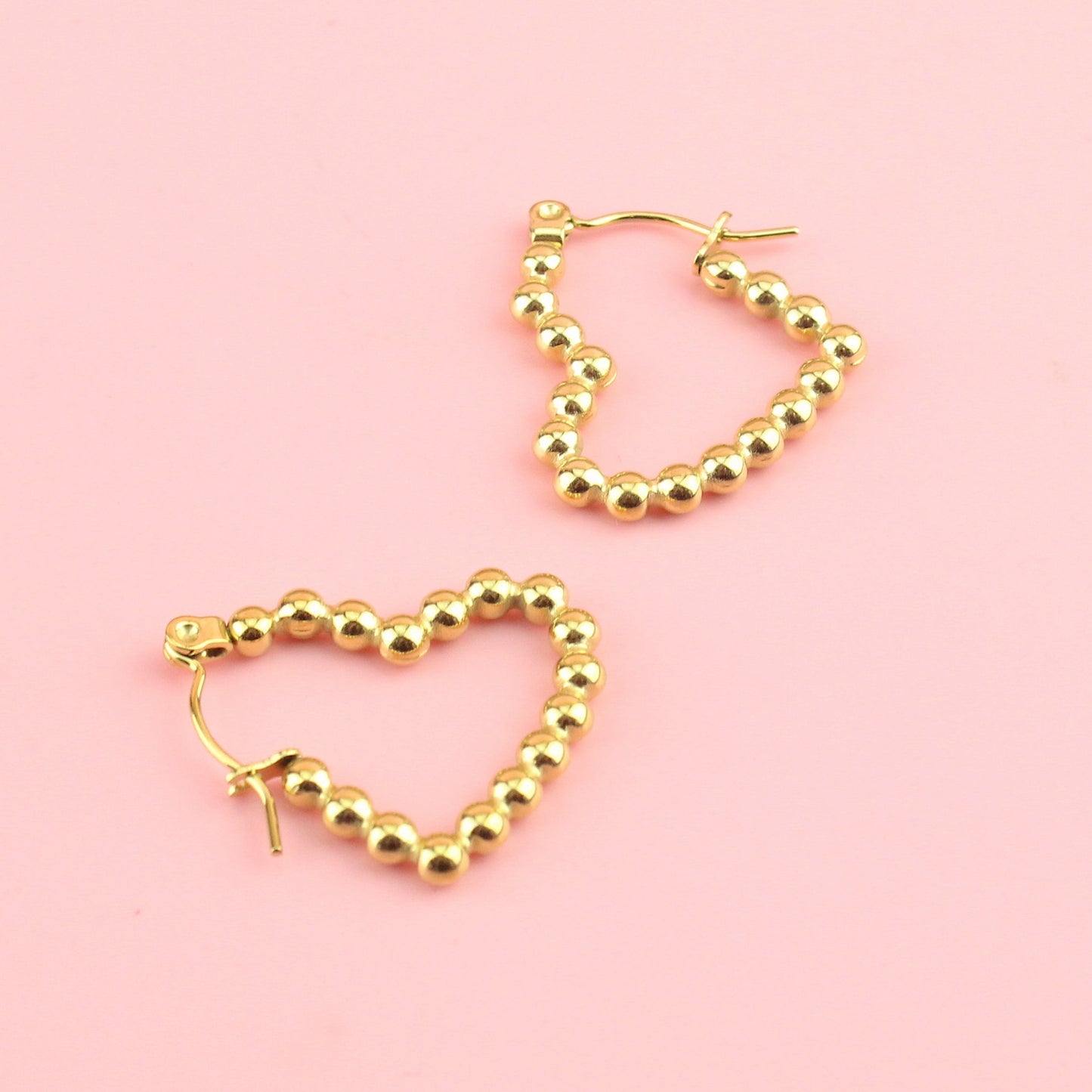 Beaded Heart Hoop Earrings (Gold Plated)