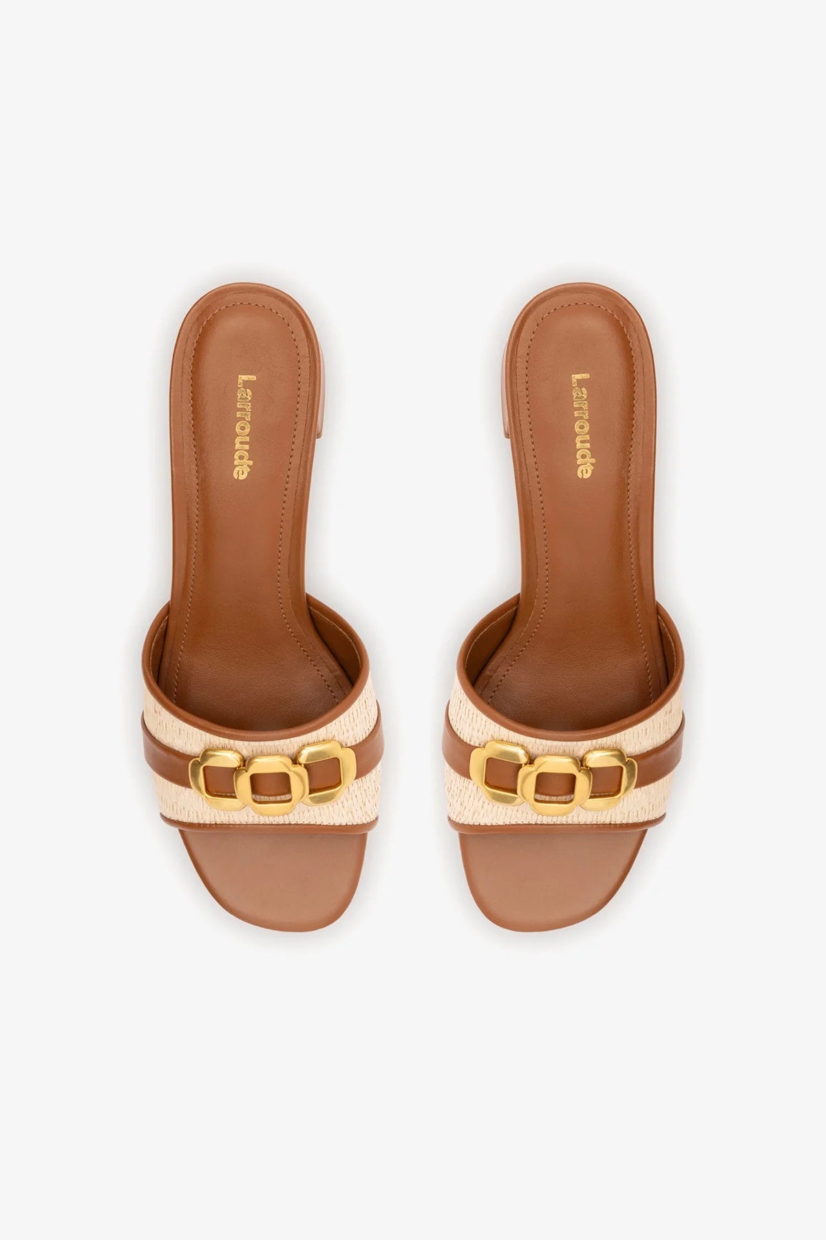 Franca Block Sandal In Natural Raffia And Caramel Leather