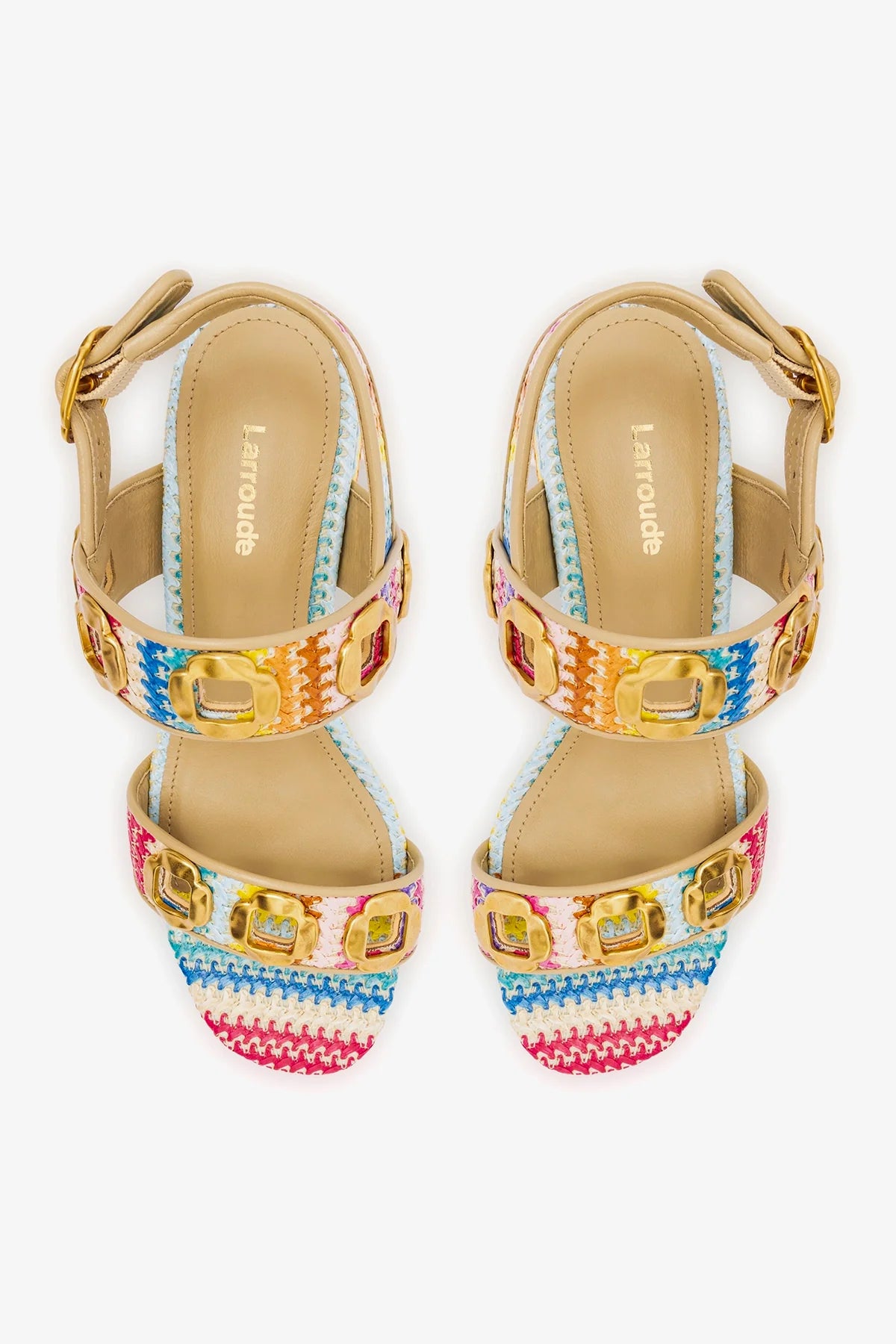 Milan Sandal In Rainbow Raffia and Beige Leather