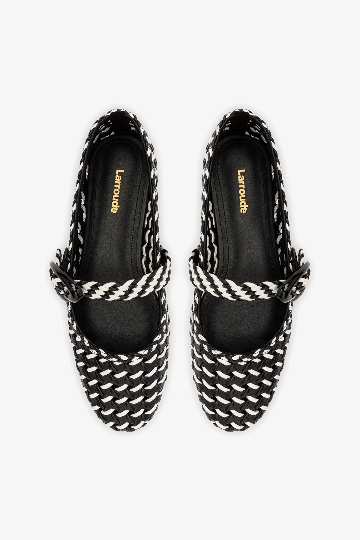 Verona Macrame Ballet Flat In Black and White Leather