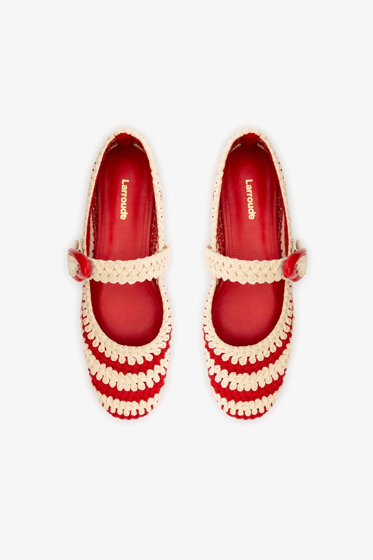 Verona Crochet Ballet Flat In Scarlet and Ivory Crochet
