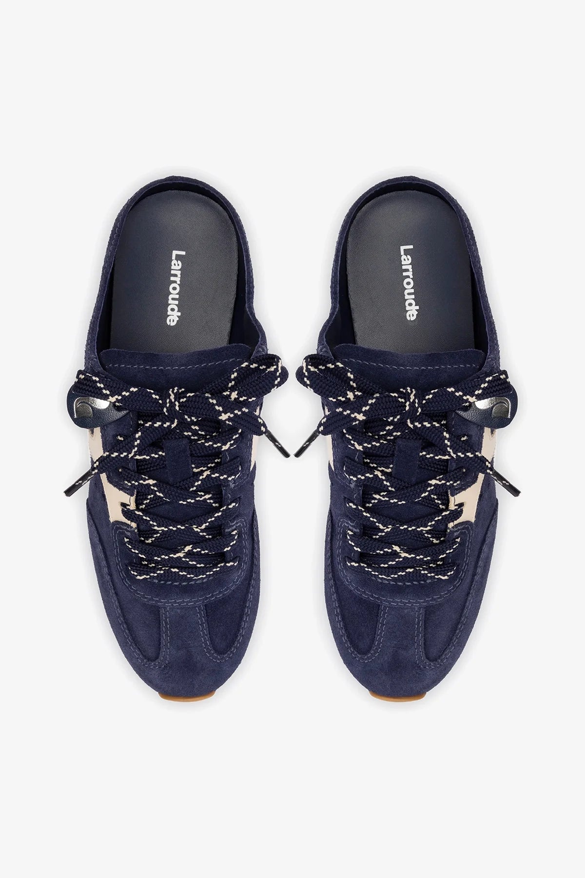 Stella Mule In Navy Suede and Ivory Leather