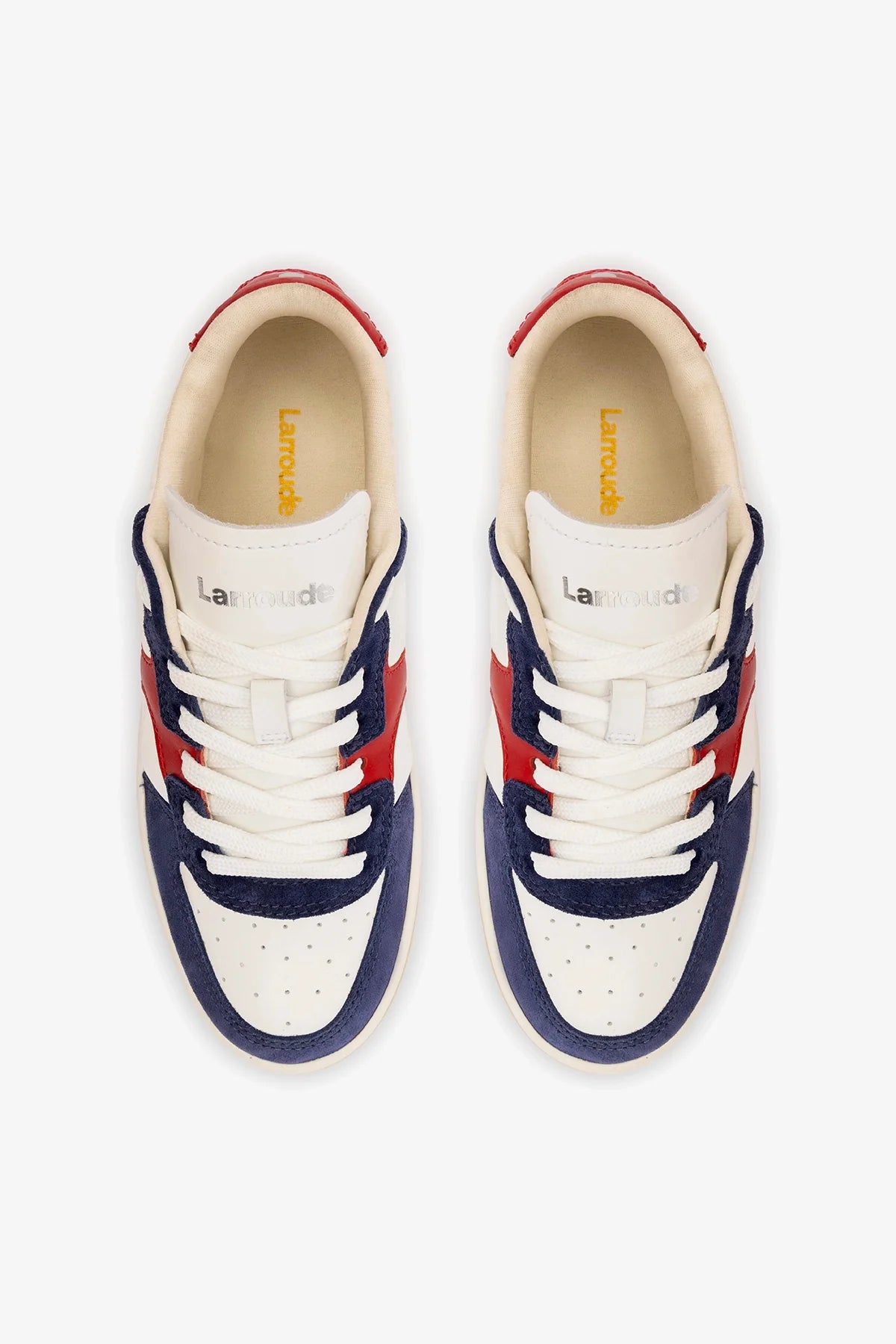 George Sneaker In White and Blood Red Leather and Navy Suede