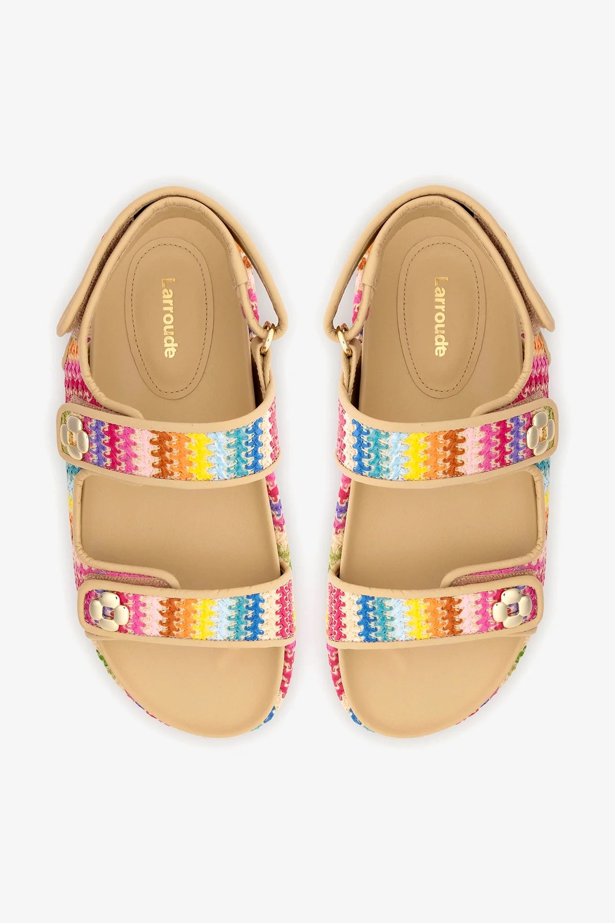 Jetty Sandal In Rainbow Raffia and Beige Leather