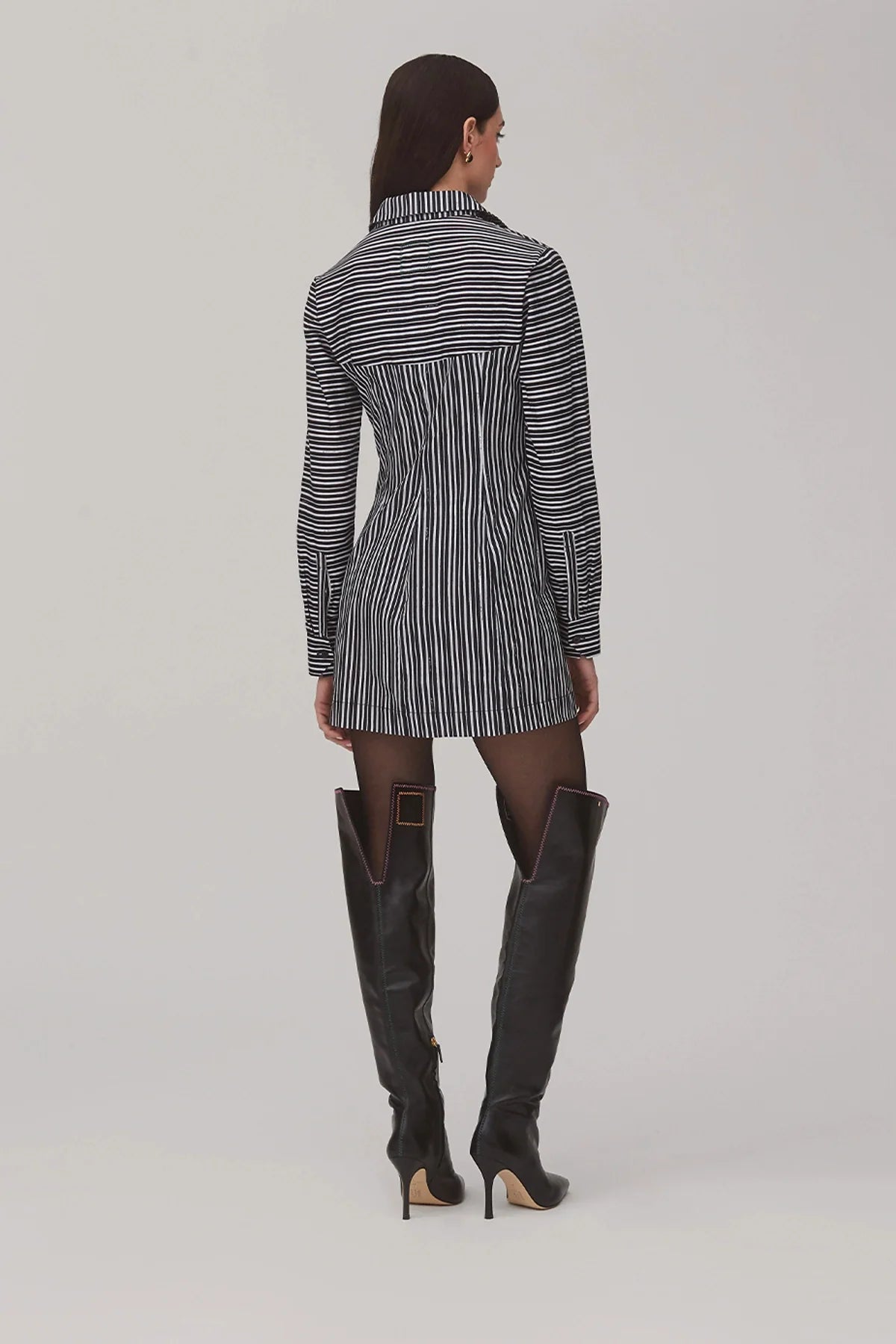 Annie Bustier Dress In Black and White Striped Cotton