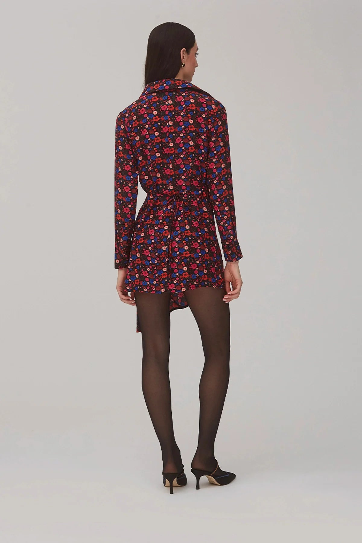 Sashi Wrap Dress In Black Floral Silk