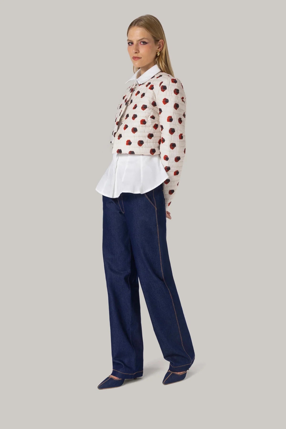 Gloria Cropped Jacket White Floral Cotton