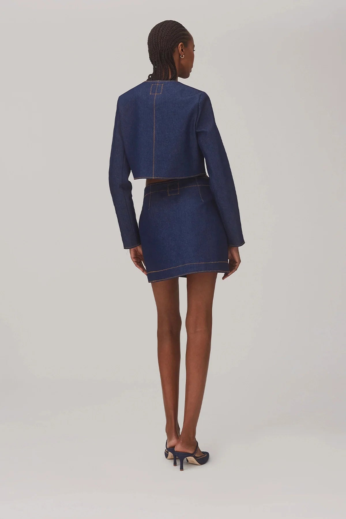 Gloria Cropped Jacket In Blue Denim