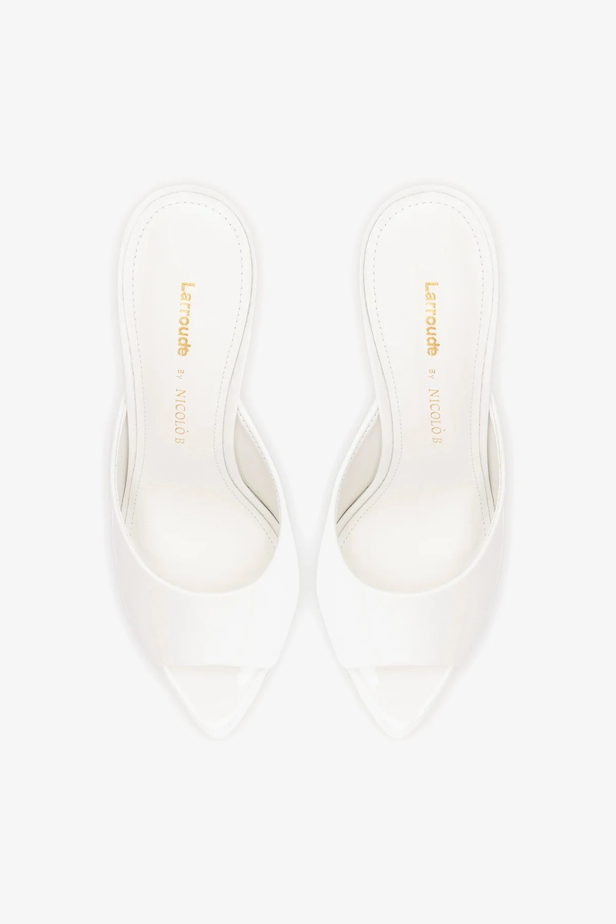 Larroudé x Nicolò B.: Malibu Mule White Patent Leather
