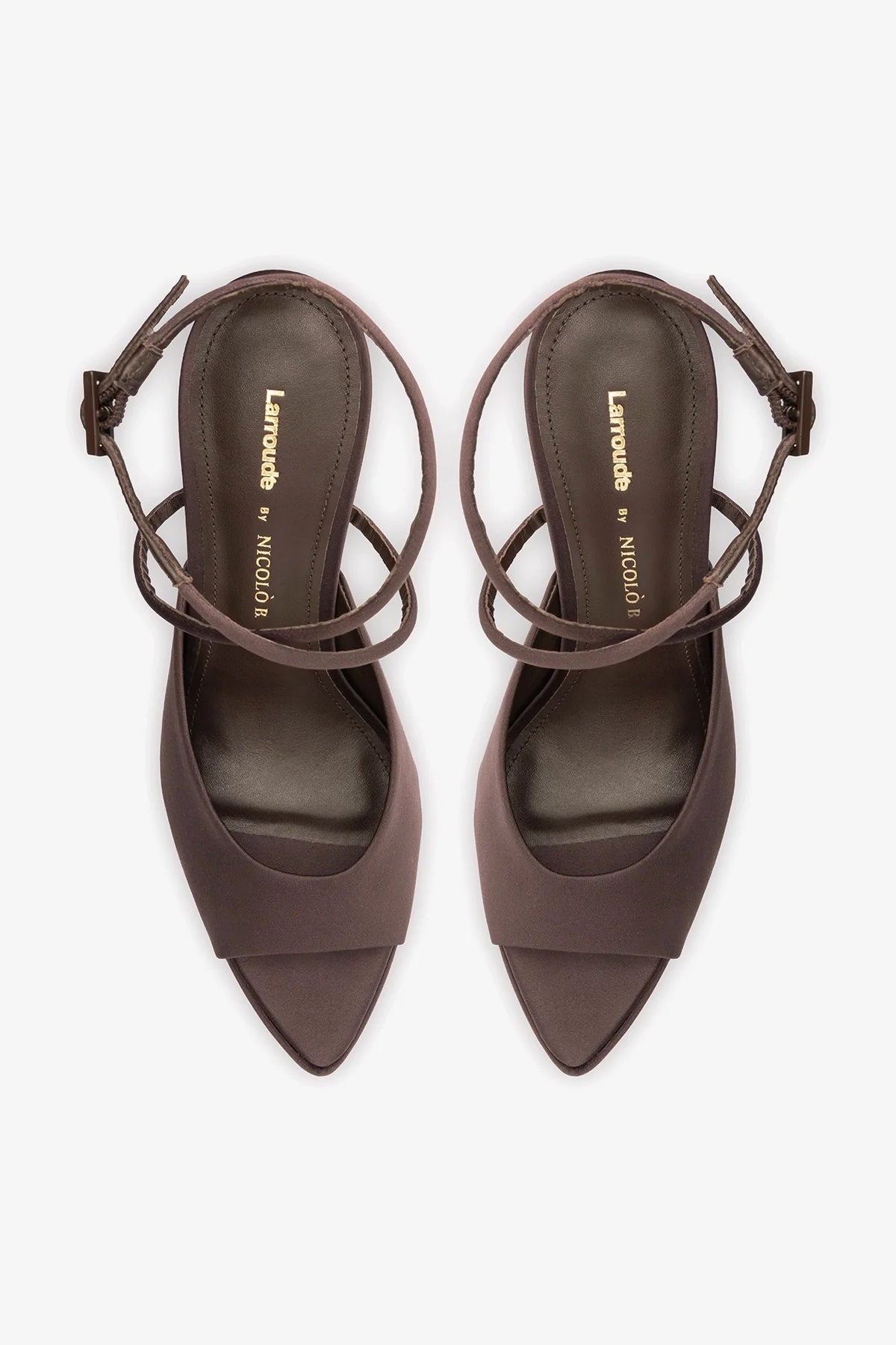 Larroudé x Nicolò B.: Lola Sandal Mahogany Satin