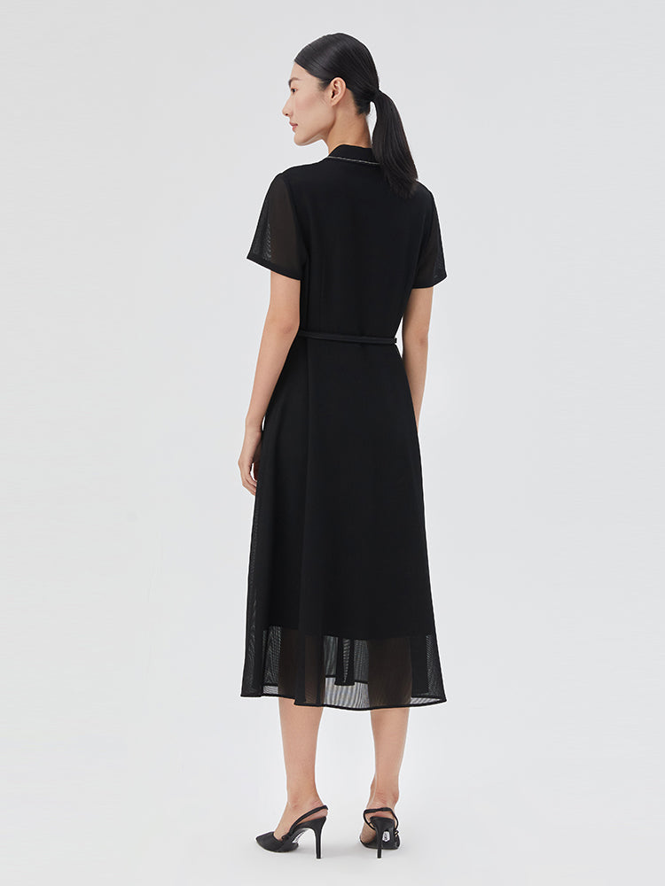 Triacetate Mesh Gathered Waist Midi Dress