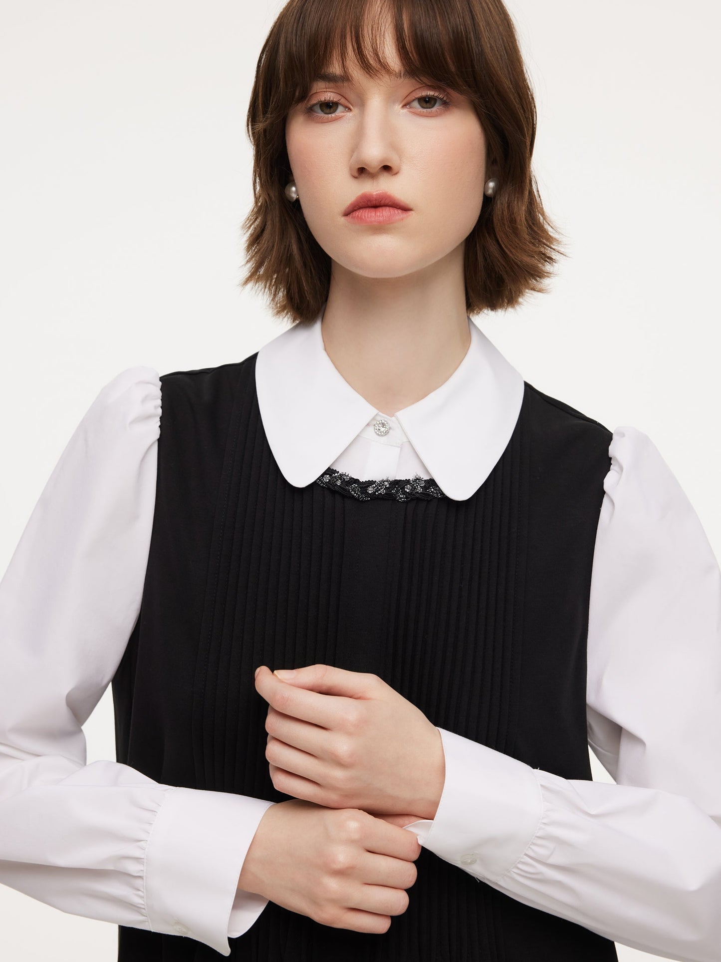 Patchwork Faux-Layered Women Midi Dress