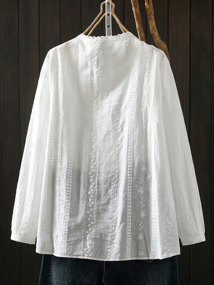 女士夏季藝術刺繡100%純棉襯衫