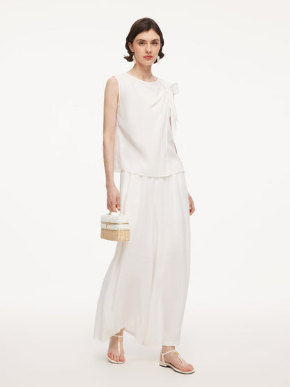 100% Linen Front Knot Tank Top And Pants Two-Piece Set