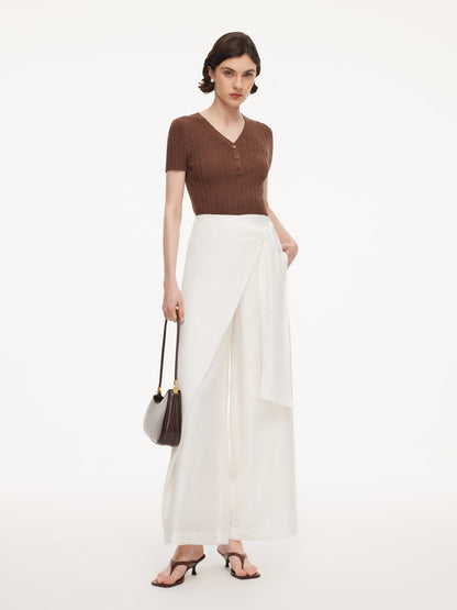Lyocell Acetate Linen Blend Tie Front Women Pants
