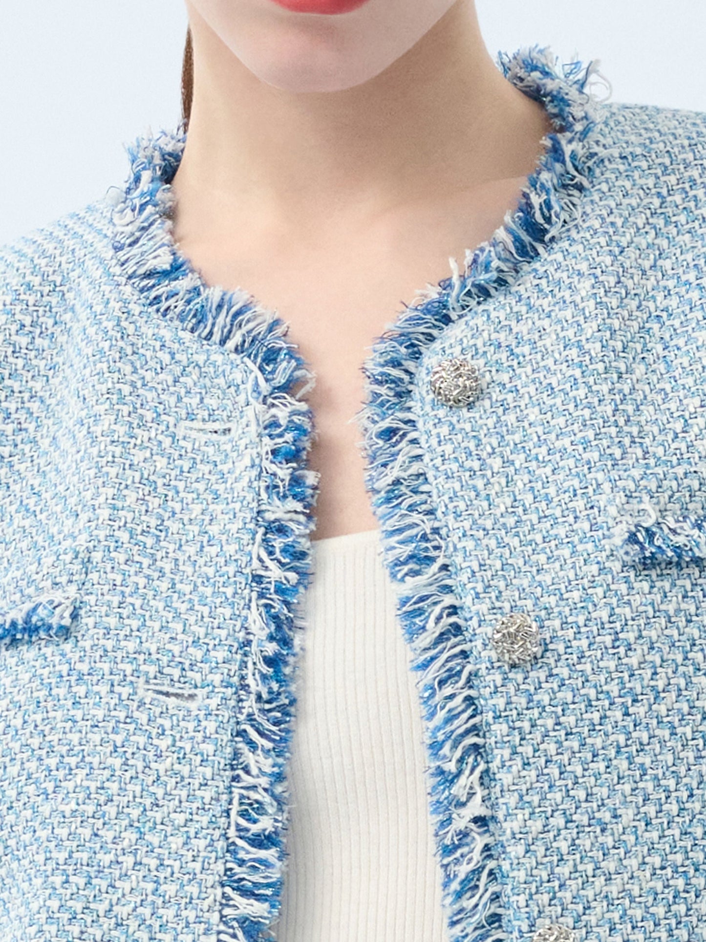 Tweed Fringe Trim Women Jacket