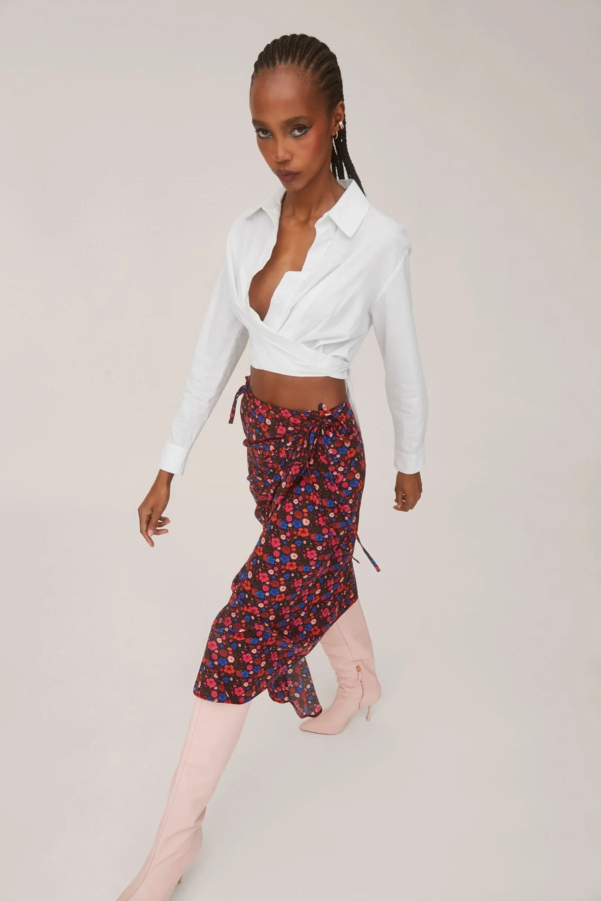 Ayesha Pleated Wrap Skirt In Black Floral Silk