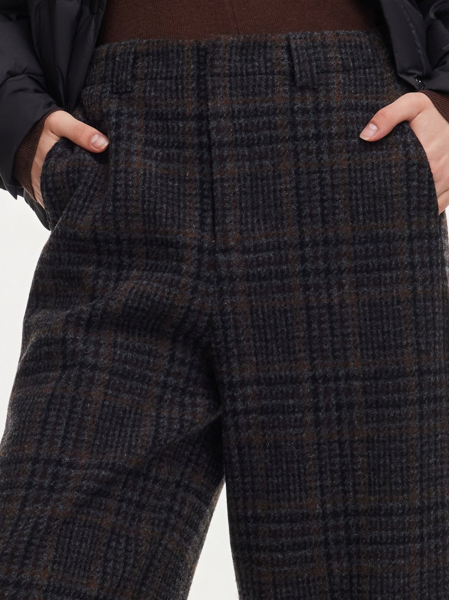 100% Wool Plaid Women Wide Leg Pants