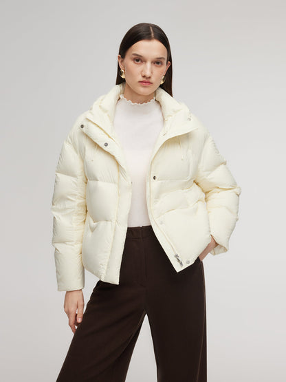 Lightweight Drawstring Hem Hooded Goose Down Jacket