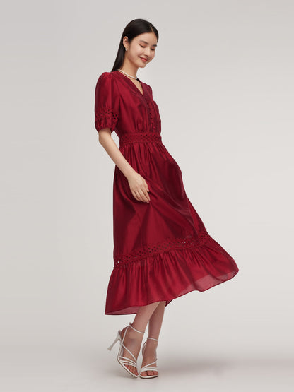 Tencel Blend Lace Patchwork Women Maxi Dress