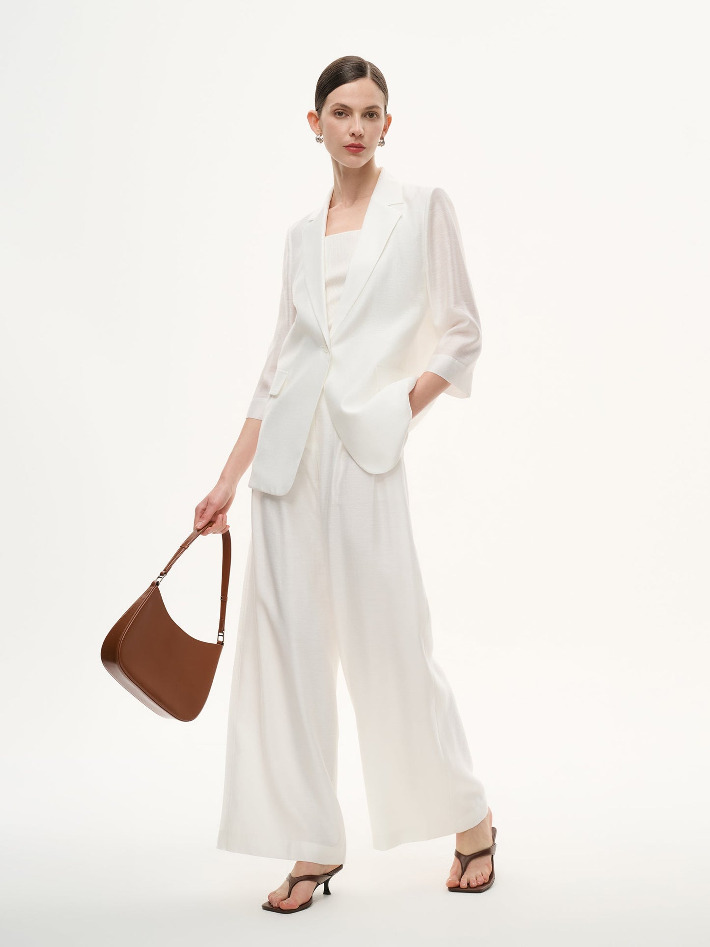 Tencel Acetate Blend 3/4 Sleeve Women Blazer