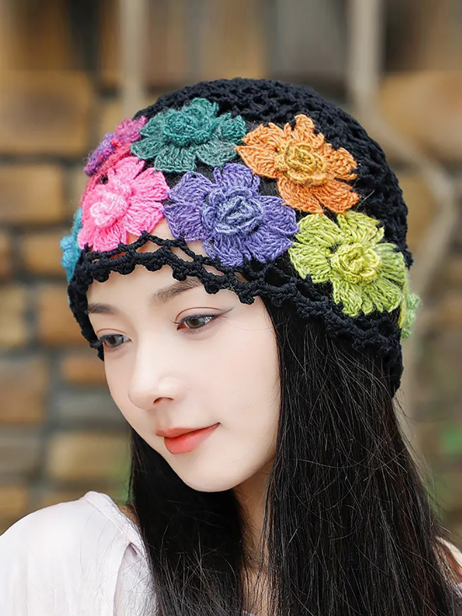 女士藝術彩色花朵針織帽