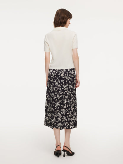 Floral Print Side Slit Twist Front Women H-Line Skirt