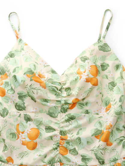 Cotton Floral Print Strap Maxi Dress And Openwork Cardigan Two-Piece Set