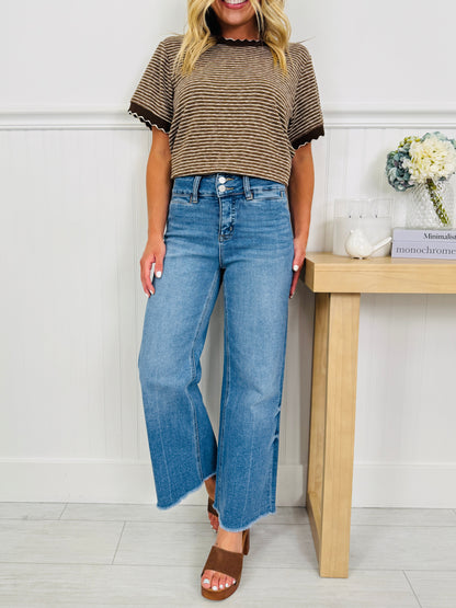Double Check Tummy Control Wide Leg Cropped Jeans