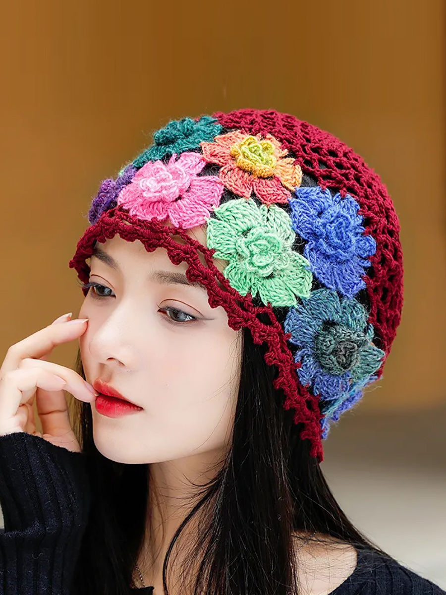 女士藝術彩色花朵針織帽