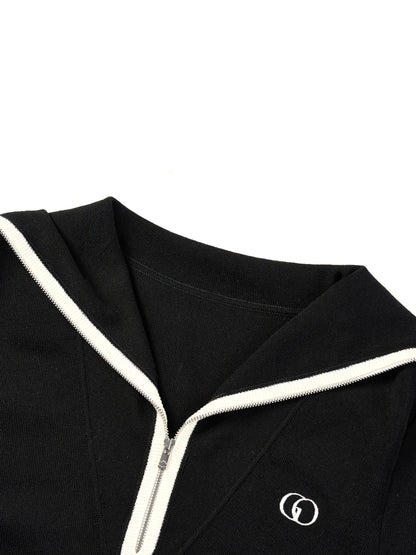 Lyocell Blend Contrast Trim Half-Zip Women Knit Mini Dress