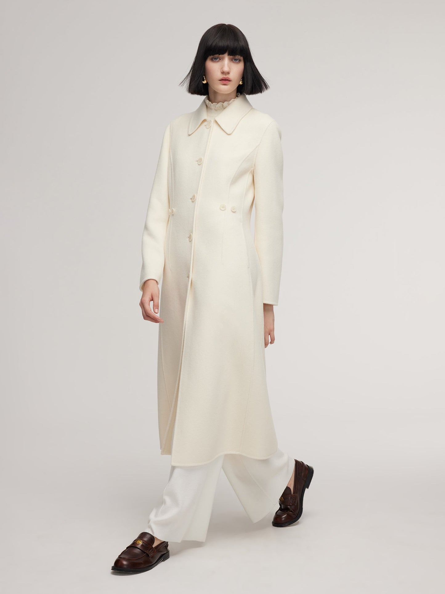 Cashmere Wool Blend Women Overcoat With Detachable Waist Tab