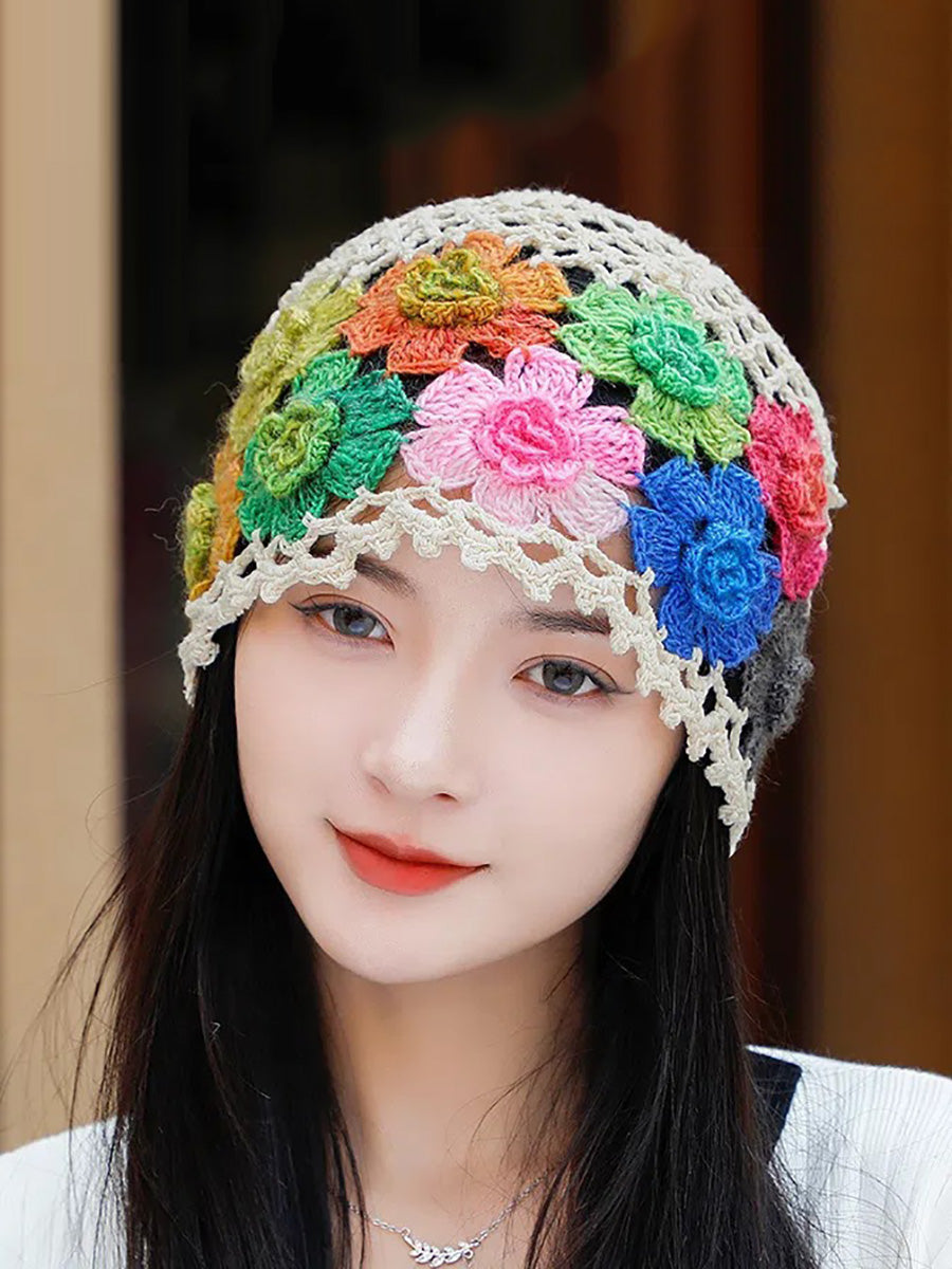 女士藝術彩色花朵針織帽