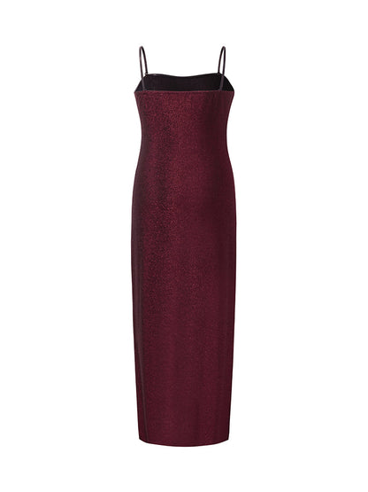 Glitter Women Party Slip Maxi Dress With Detachable Spaghetti Strap