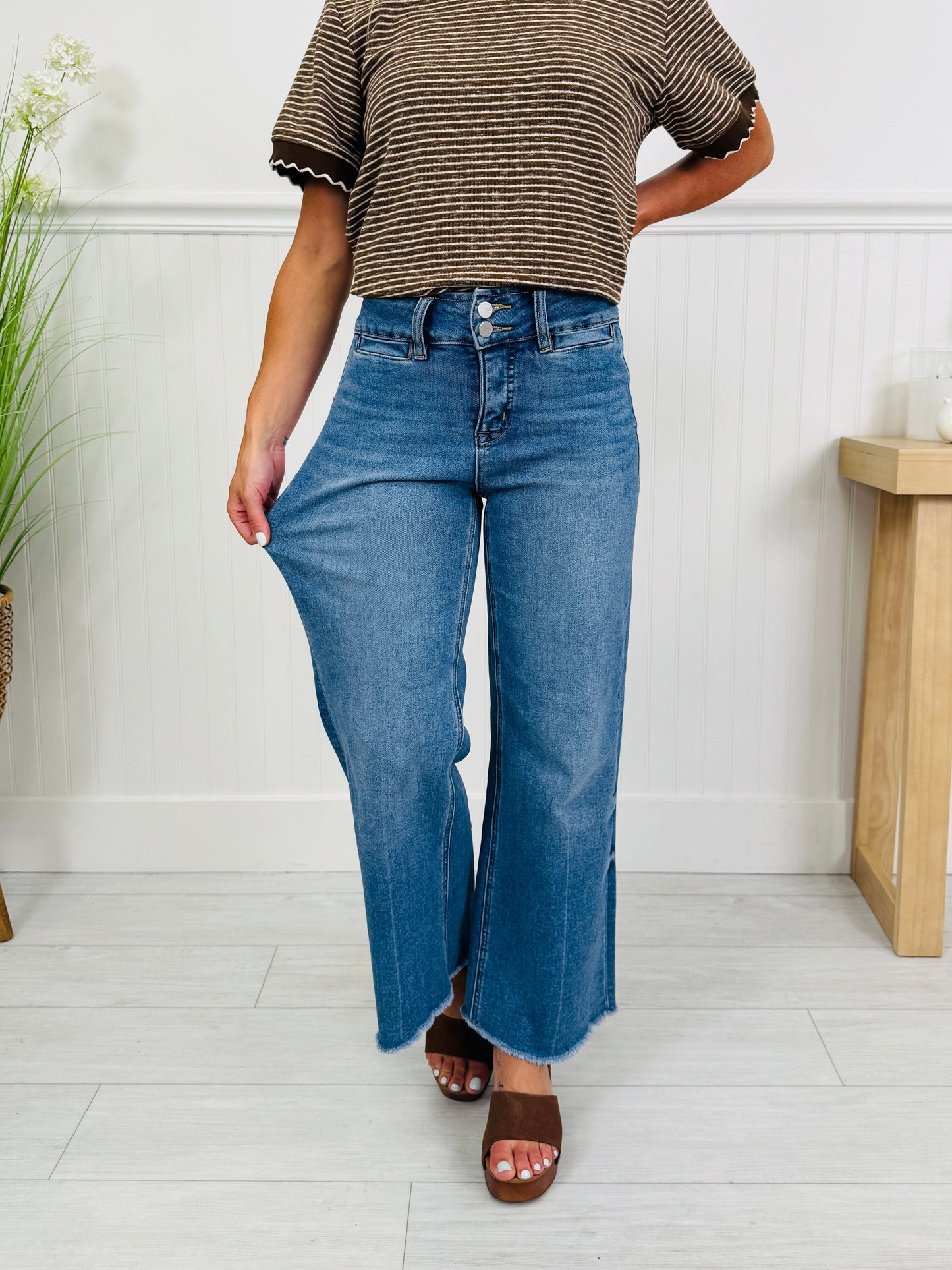 Double Check Tummy Control Wide Leg Cropped Jeans