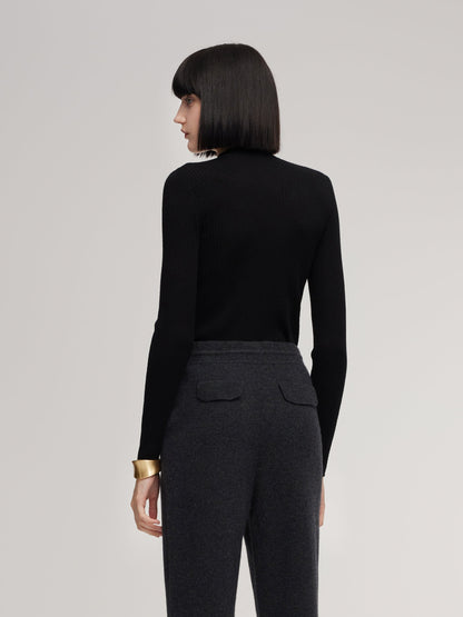 100% Washable Wool Mock Neck Women Knit Top