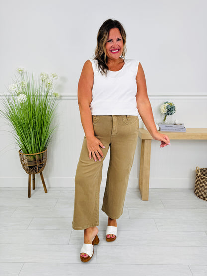 Judy Blue Khaki Crush Ankle Wide Jeans