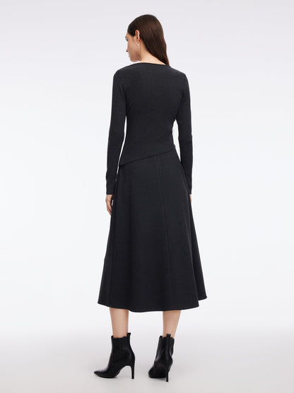 Asymmetrical Hem Knit Scarf Top And A-Line Skirt Two-Piece Set With Detachable Flower
