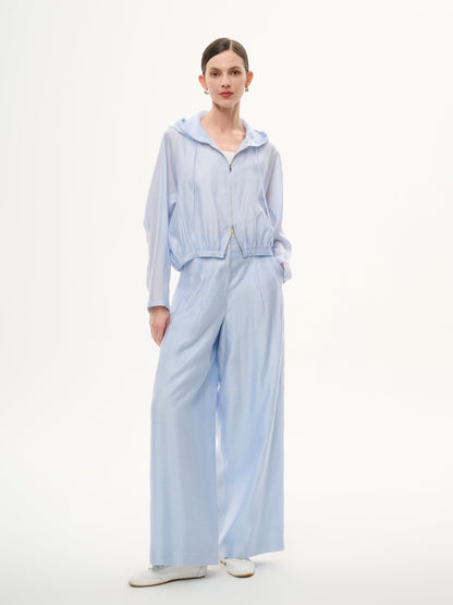 Tencel Acetate Linen Blend Women Zip-Up Hooded Cropped Jacket