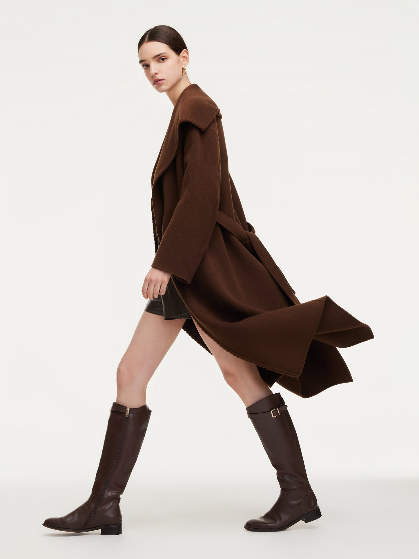 Cashmere Wool Blend Wide Collar Double-Faced Women Wrap Overcoat