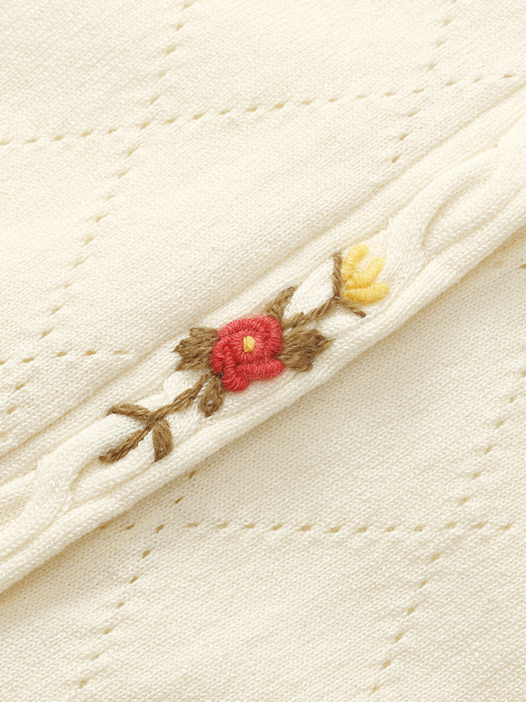 Tencel-Silk Blend Floral Embroidered Women Knit Top