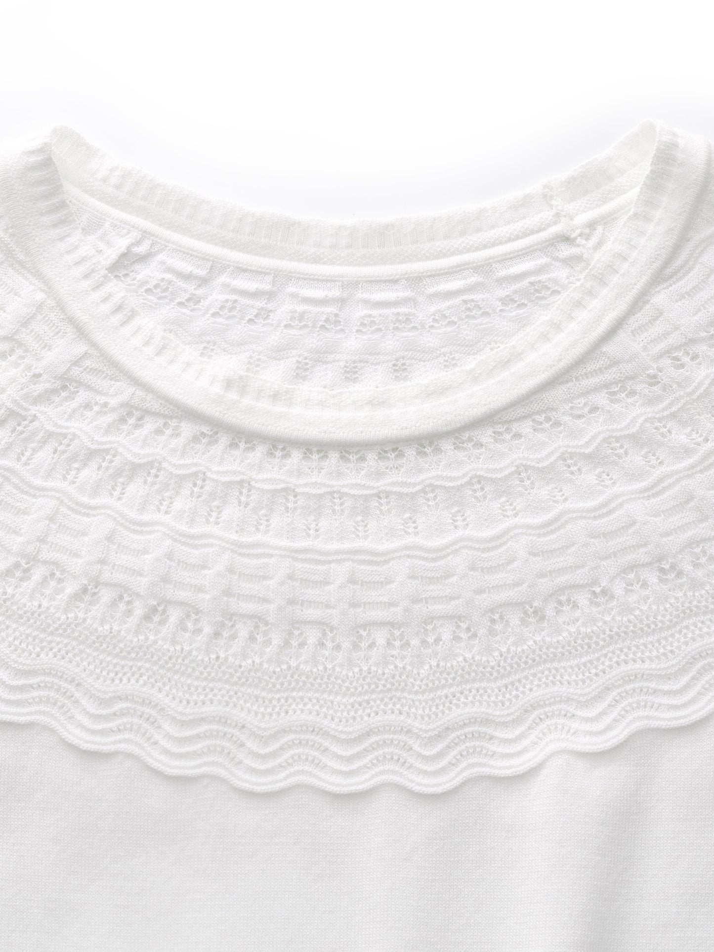Tencel Blend Openwork Women Ruffle Round Neck Knit Top