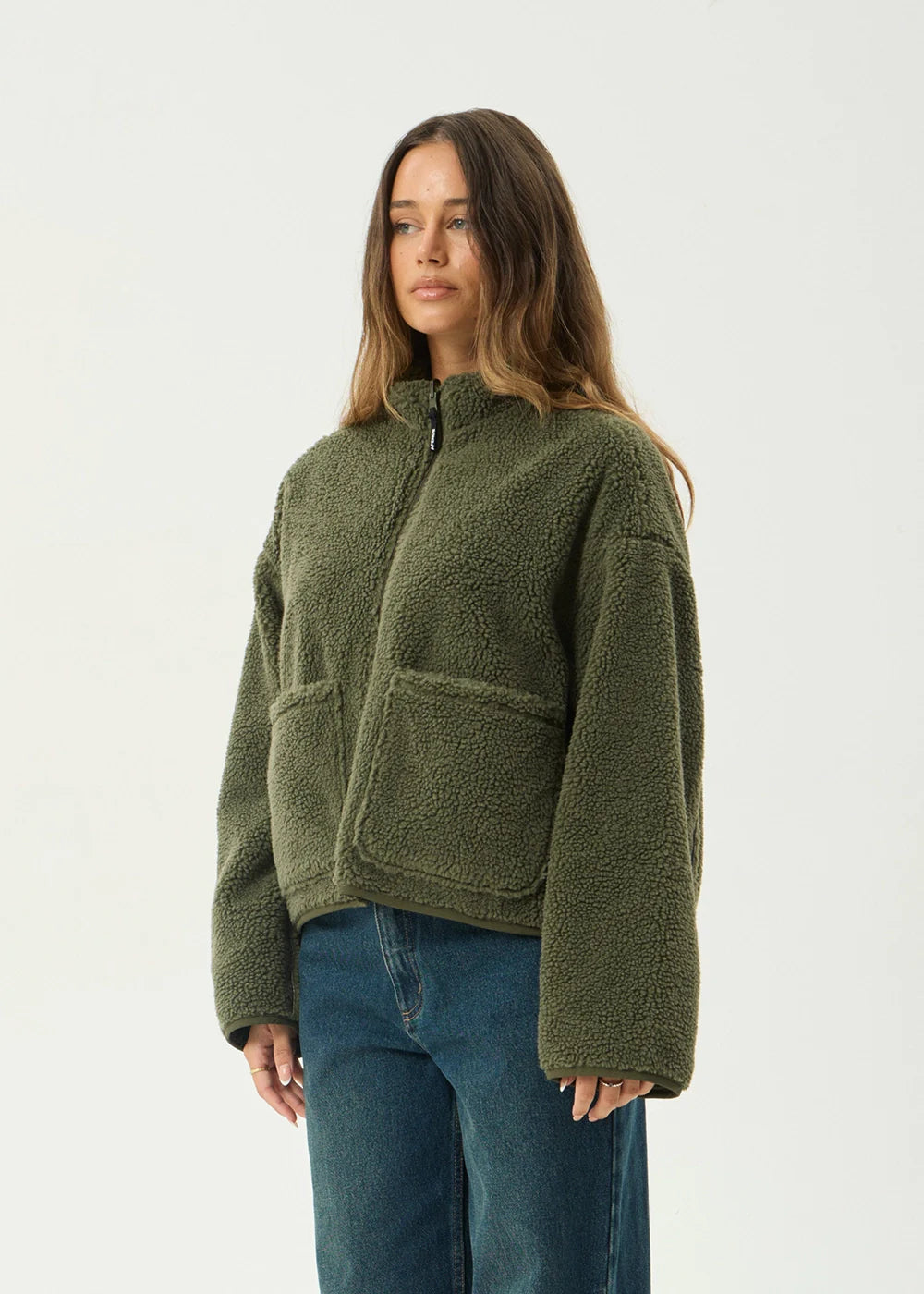 AFENDS Womens Berlin - Reversible Polar Fleece Jacket - Deep Olive