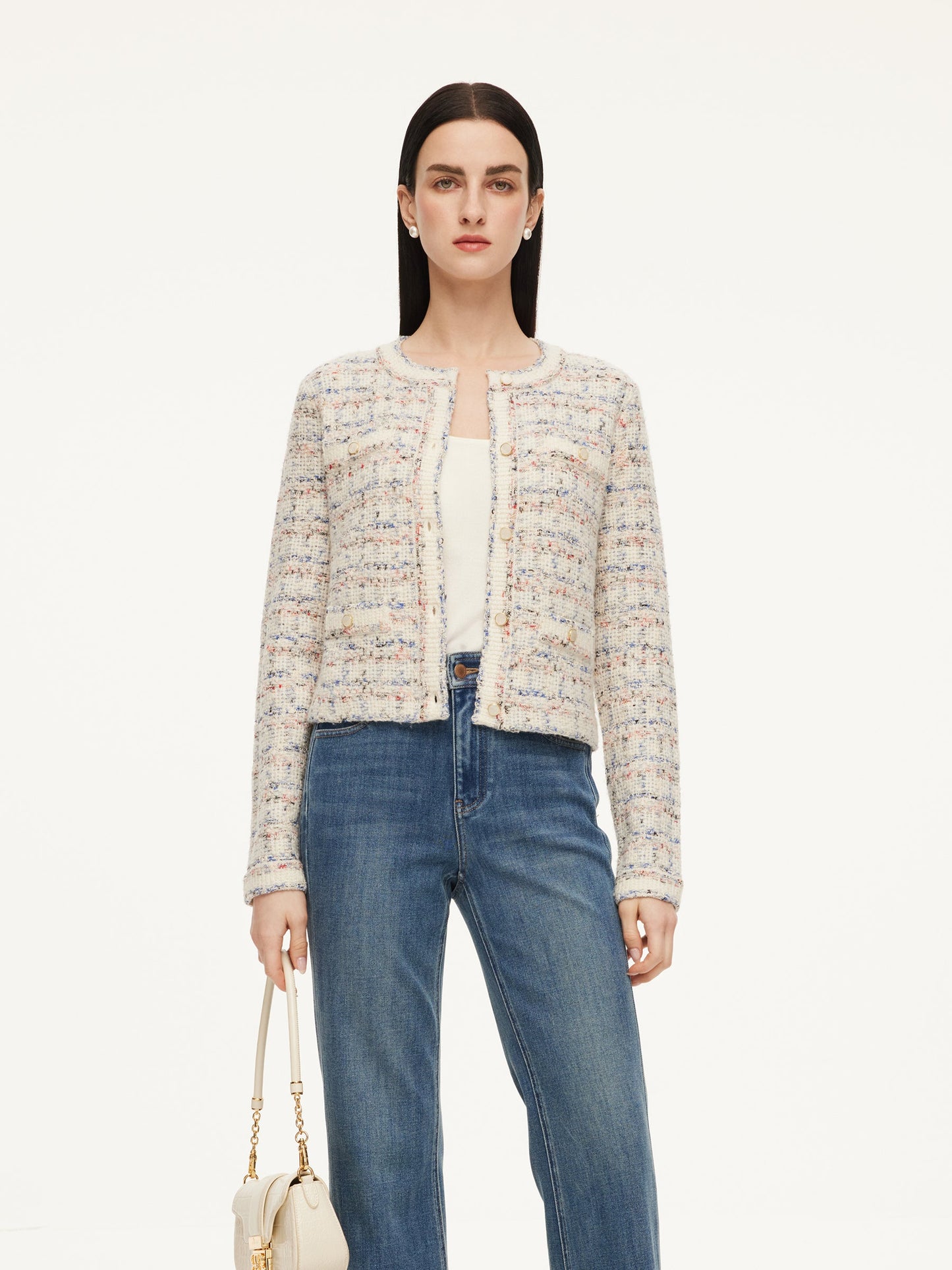 Wool Blend Jacquard Women Cardigan