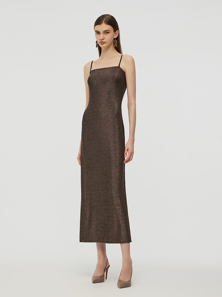 Glitter Women Party Slip Maxi Dress With Detachable Spaghetti Strap