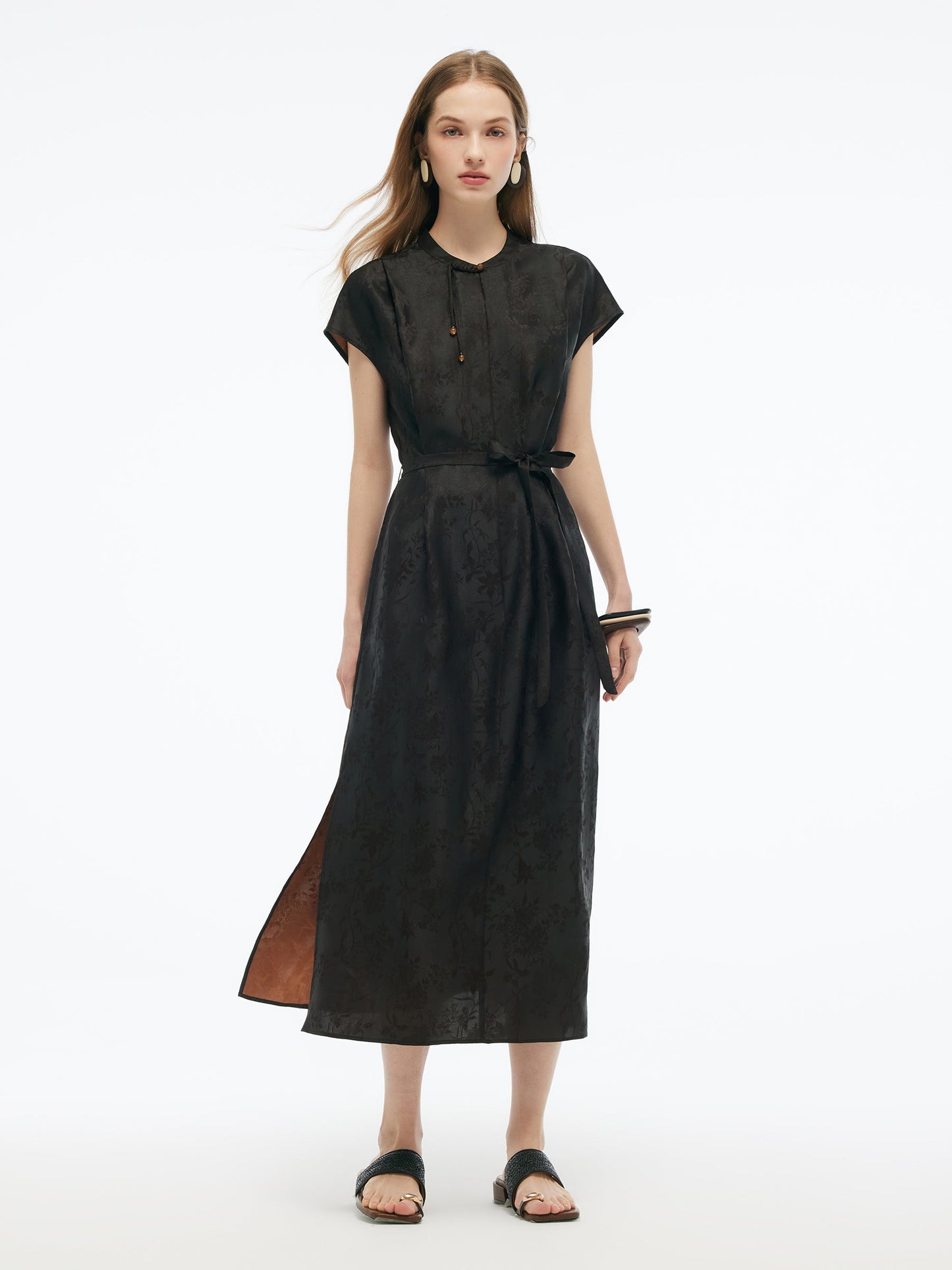 19MM Gambiered Canton Gauze Women Qipao Maxi Dress