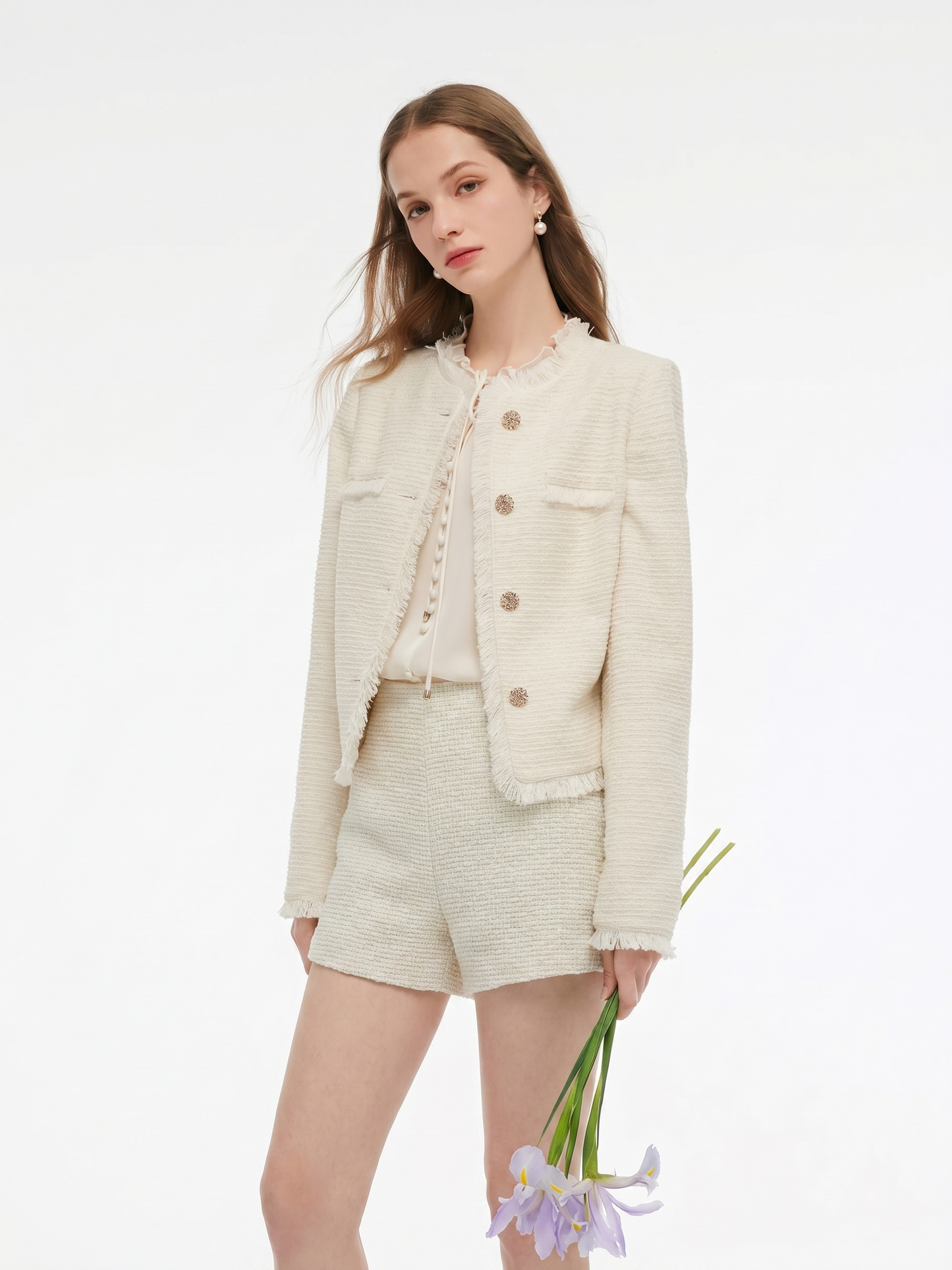 Wool Blend Tweed A-Line Women Shorts